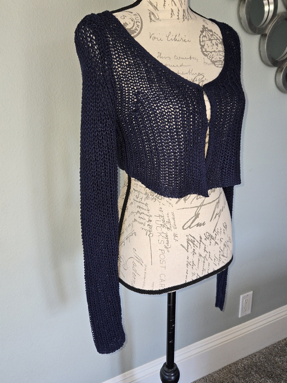 La Hearts Navy Cropped Open-Knit Cardigan - Picture 5 of 9
